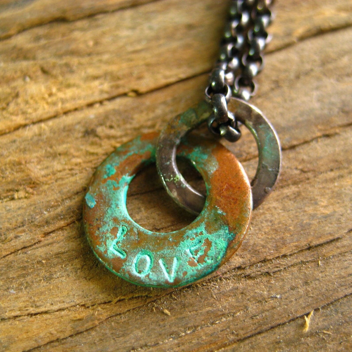 Personalized Custom Stamped Engraved Patina Copper Gold Sterling Silver Breath Charm Necklace