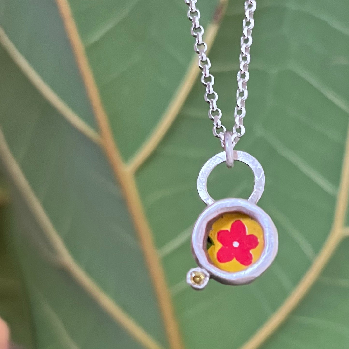 Sterling Silver Vintage Tin Flower Necklace with Yellow Sapphire
