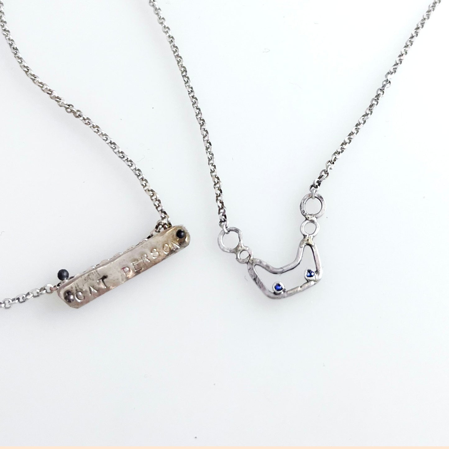 Cat Person Sterling Silver Necklace with Blue Sapphire