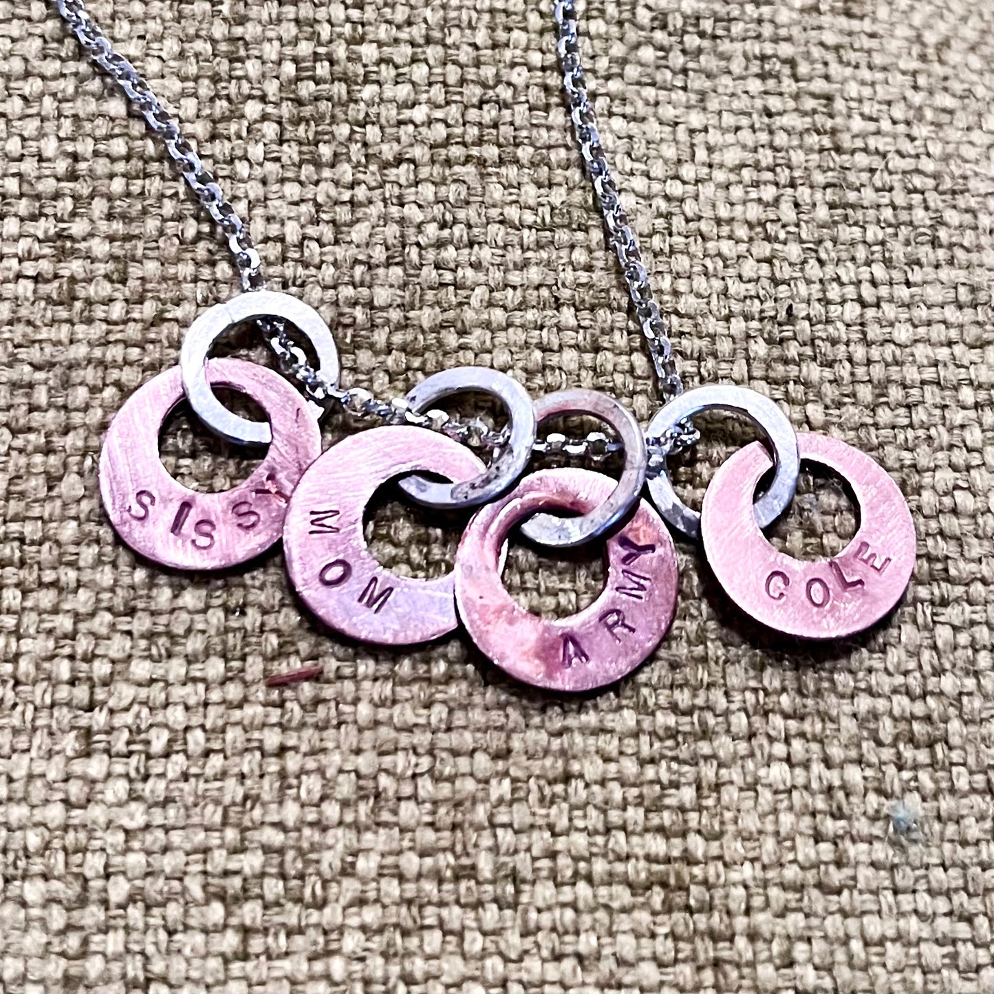 Personalized Custom Stamped Engraved Patina Copper Gold Sterling Silver Breath Charm Necklace