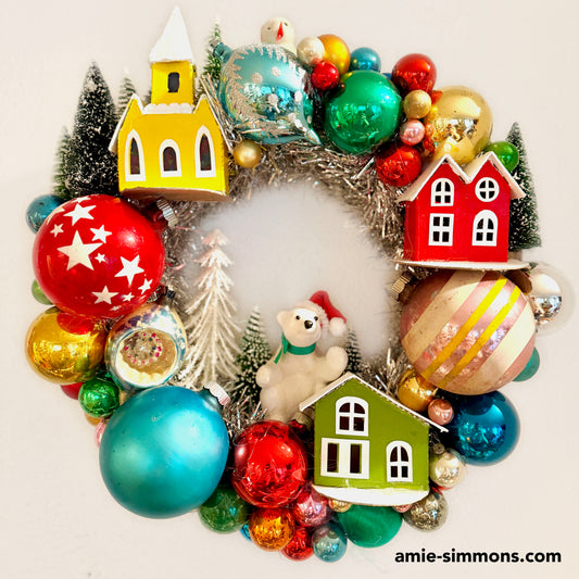 Handmade Vintage Ornament Wreath with Christmas Bear