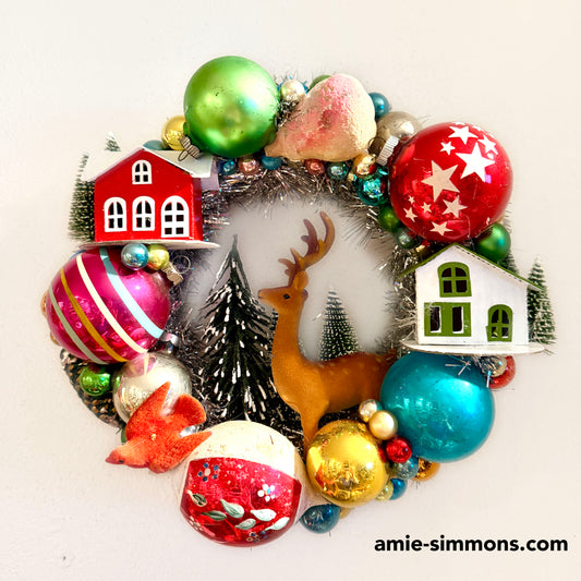 Handmade Vintage Ornament Wreath with Deer