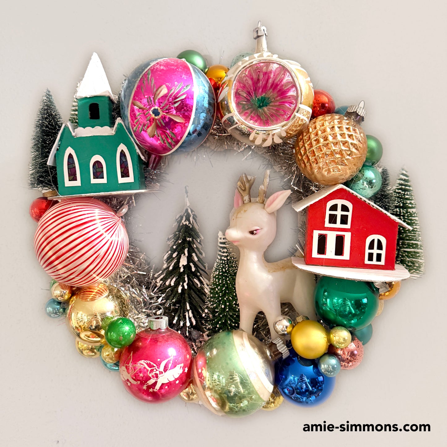 Handmade Vintage Ornament Wreath with Deer