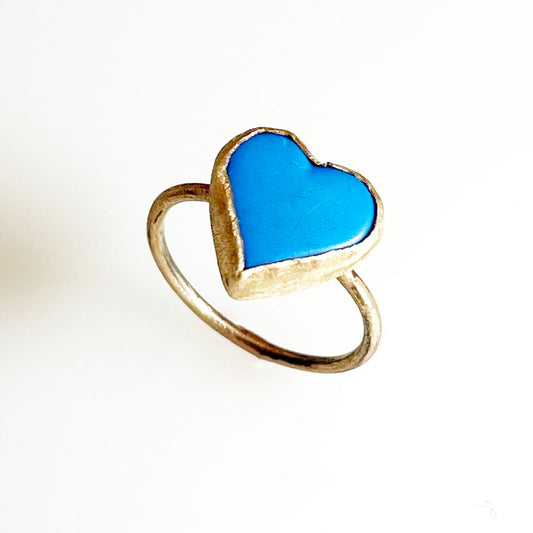 Mended Blue Heart 14k Brushed Gold Ring