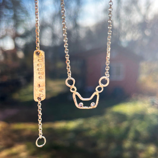 Cat Person Sterling Silver Necklace with Blue Sapphire