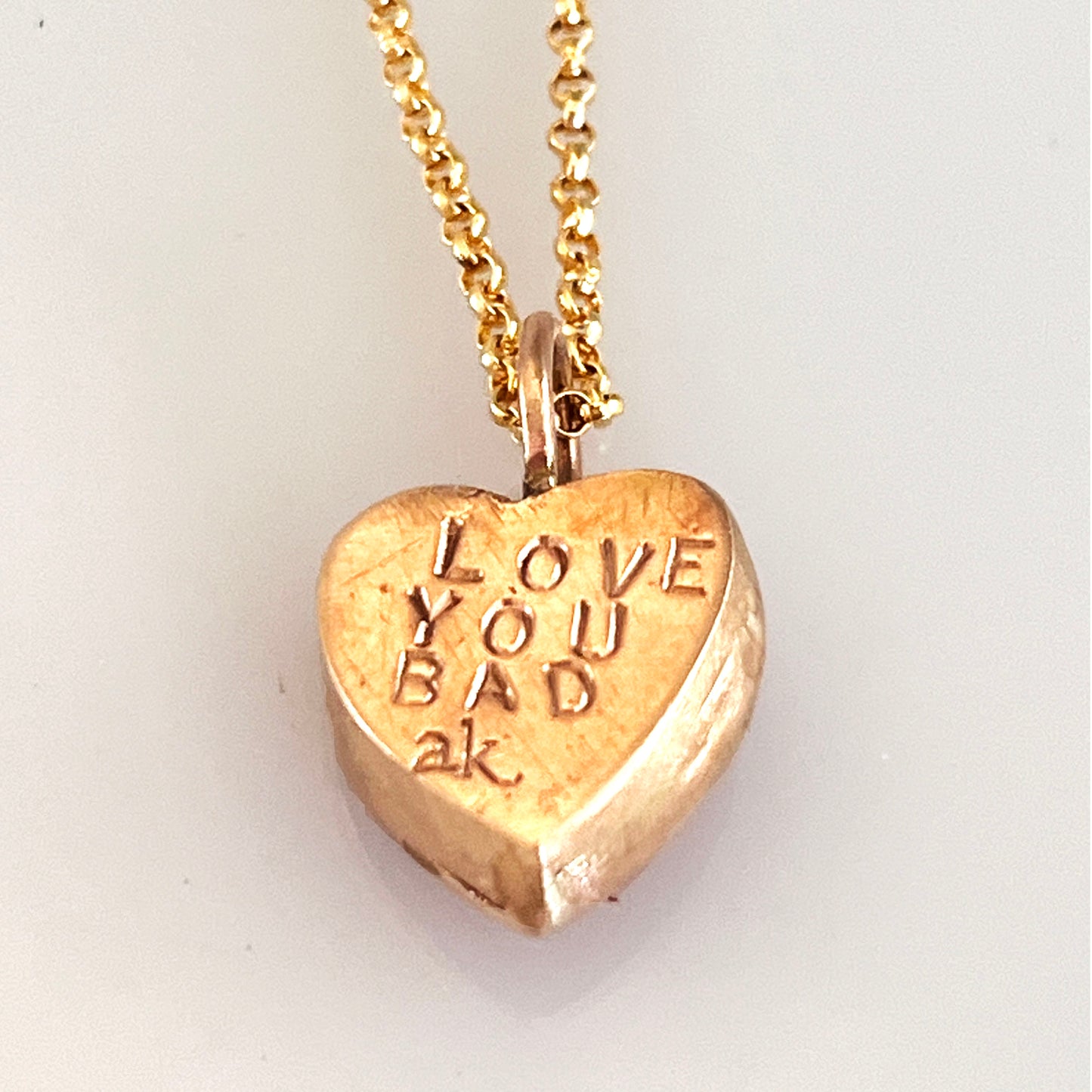 I Love you Bad 14k gold filled vintage button heart necklace