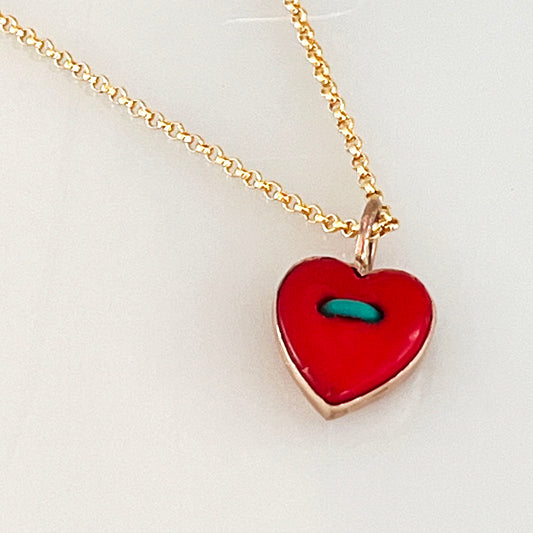 I Love you Bad 14k gold filled vintage button heart necklace
