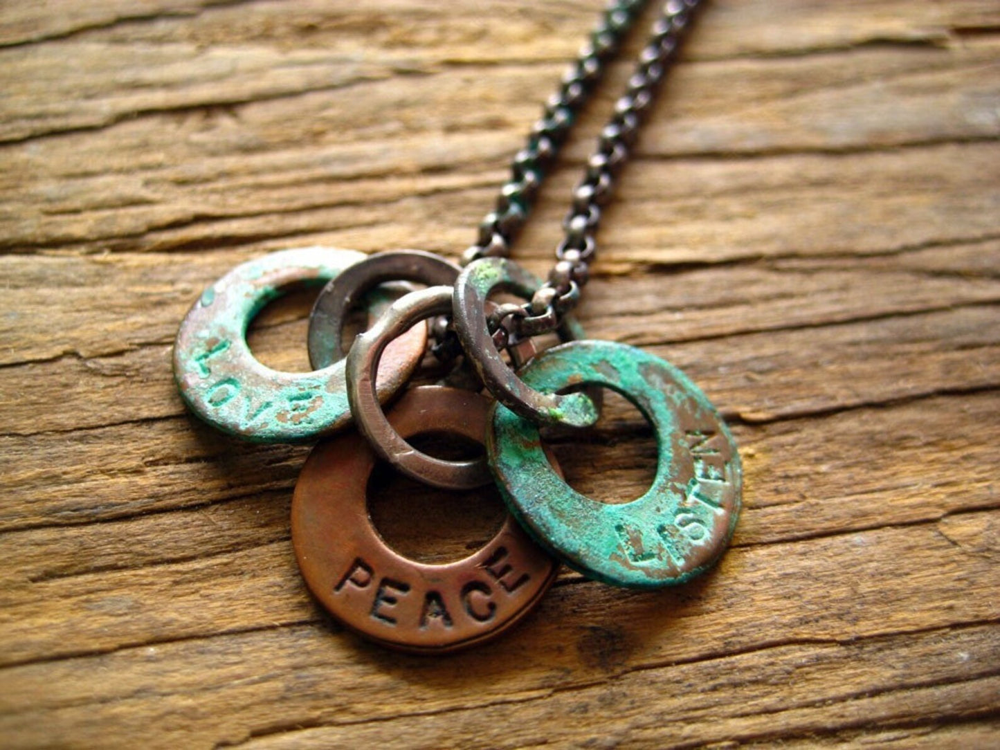 Personalized Custom Stamped Engraved Patina Copper Gold Sterling Silver Breath Charm Necklace
